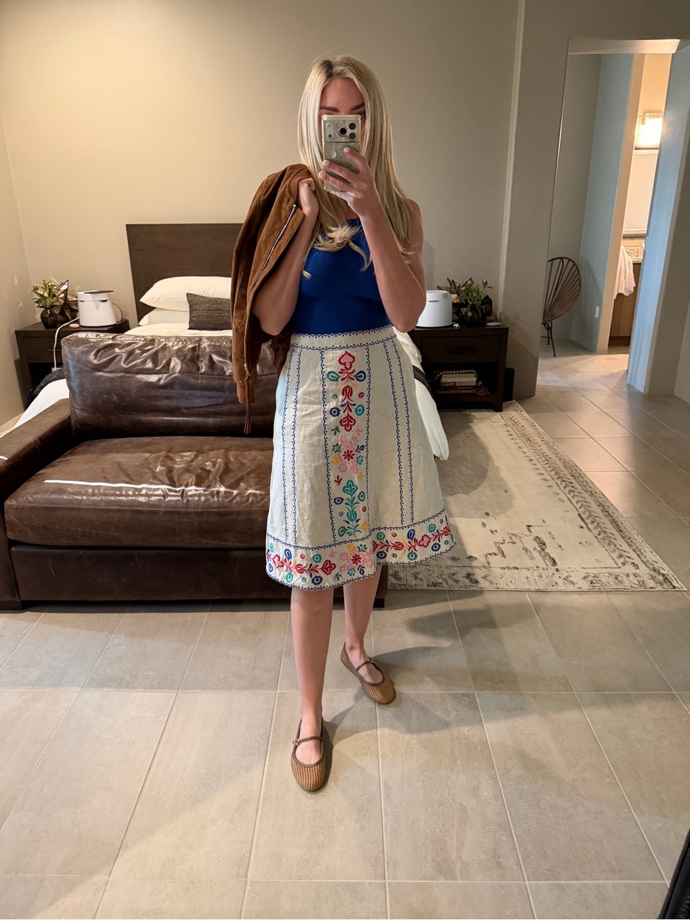 Boden Embroidered Midi Skirt